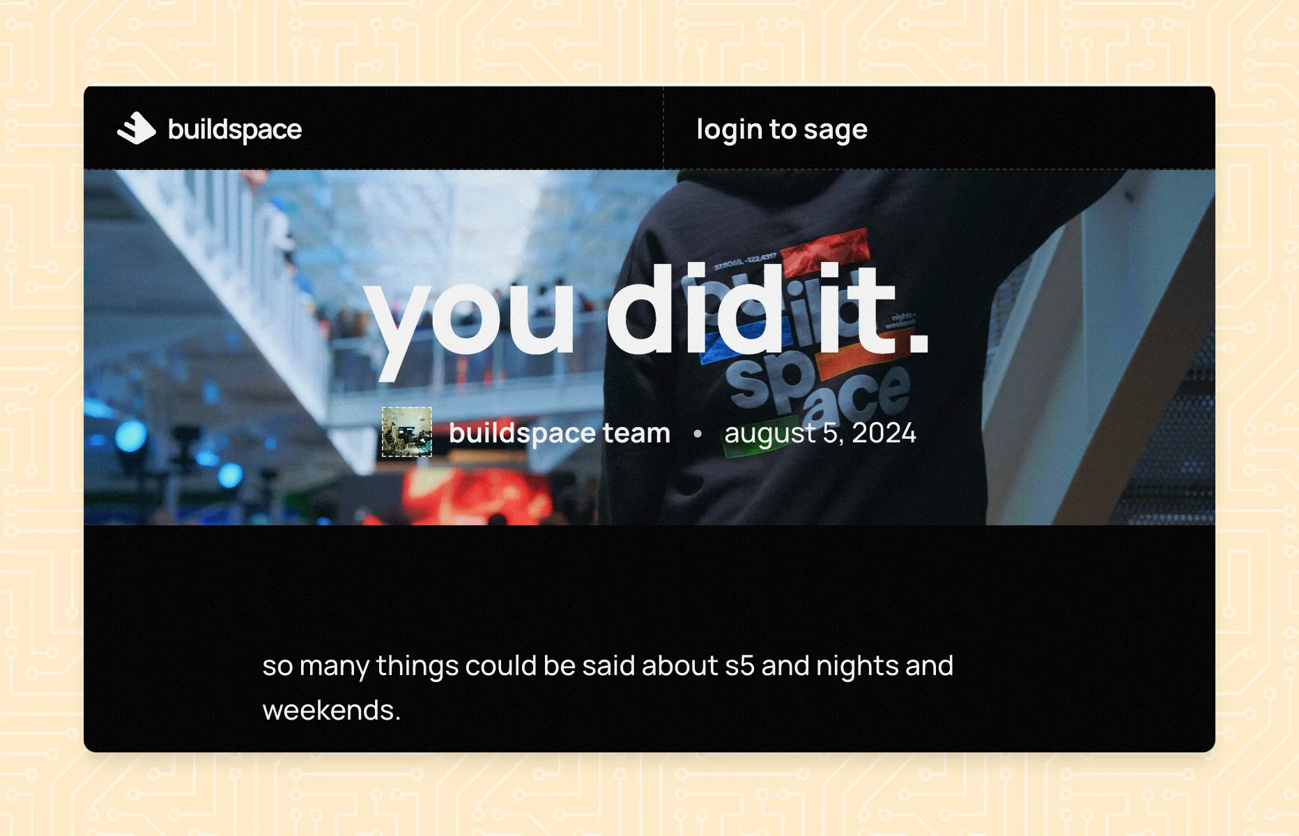 Screenshot of the Buildspace Blog with the words 'You Did It'