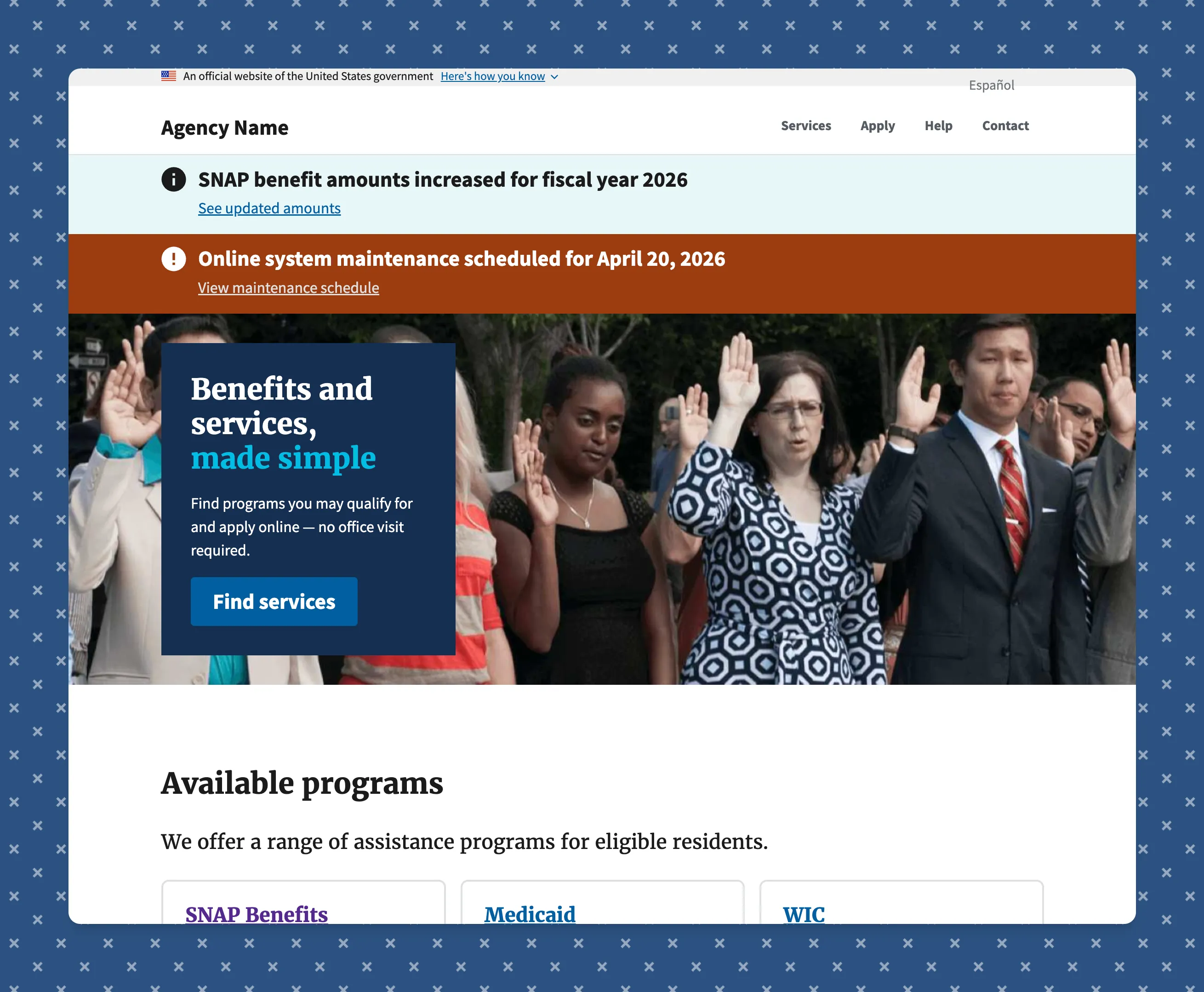 Screenshot of the US Government USWDS Astro Starter Template