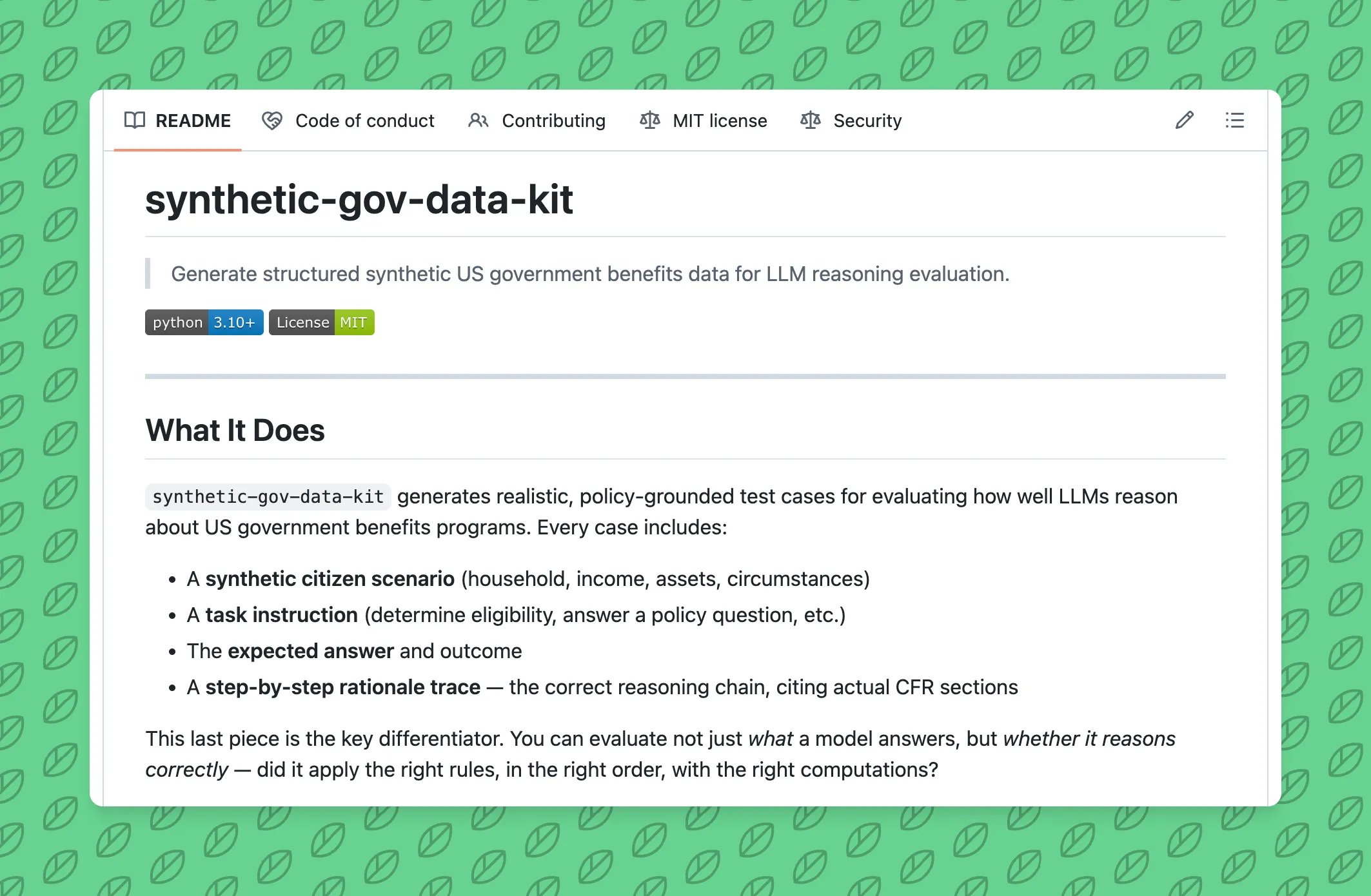 Synthetic Gov Data Kit Repository Screenshot