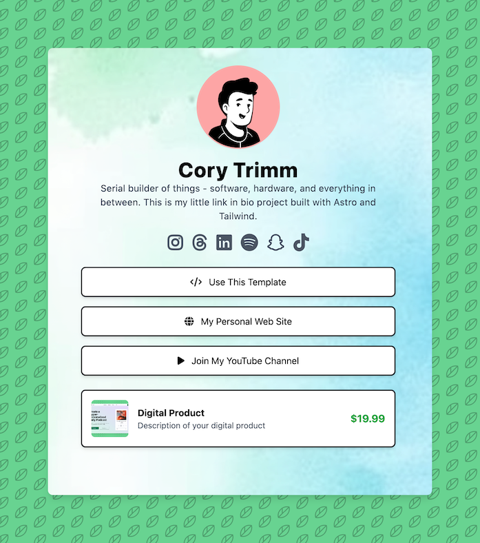 Preview of Link in Bio Theme