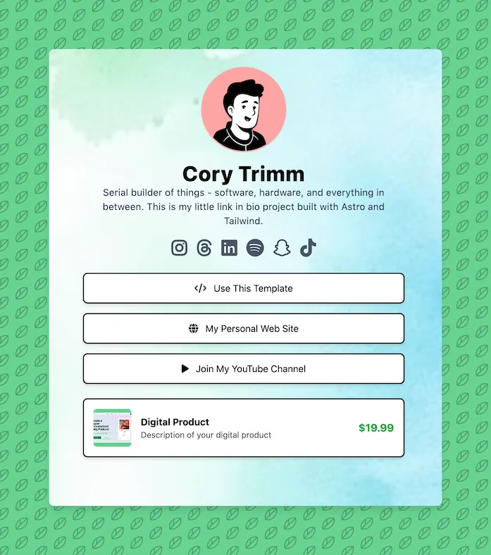 Preview of Link in Bio Theme